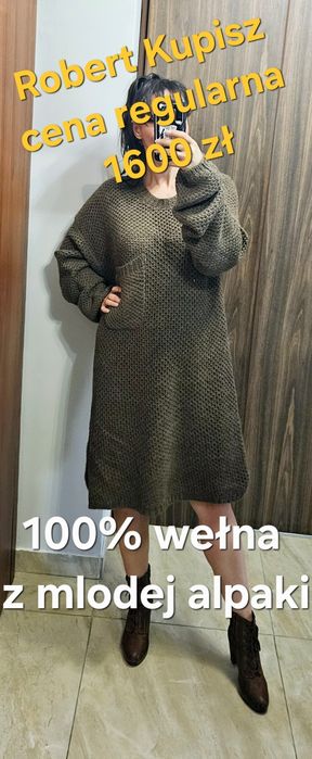 Brązowa khaki sukienka sweter Robert Kupisz