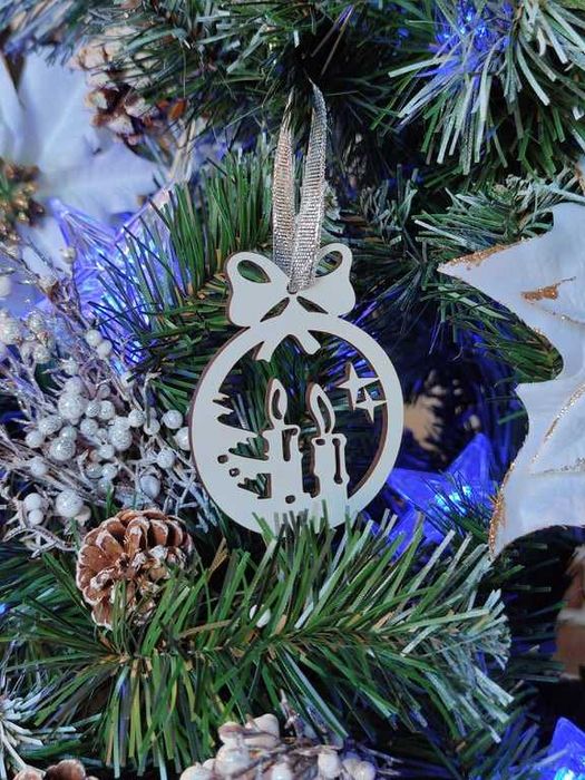 Bombki drewniane zawieszka na choinkę świece w kole
