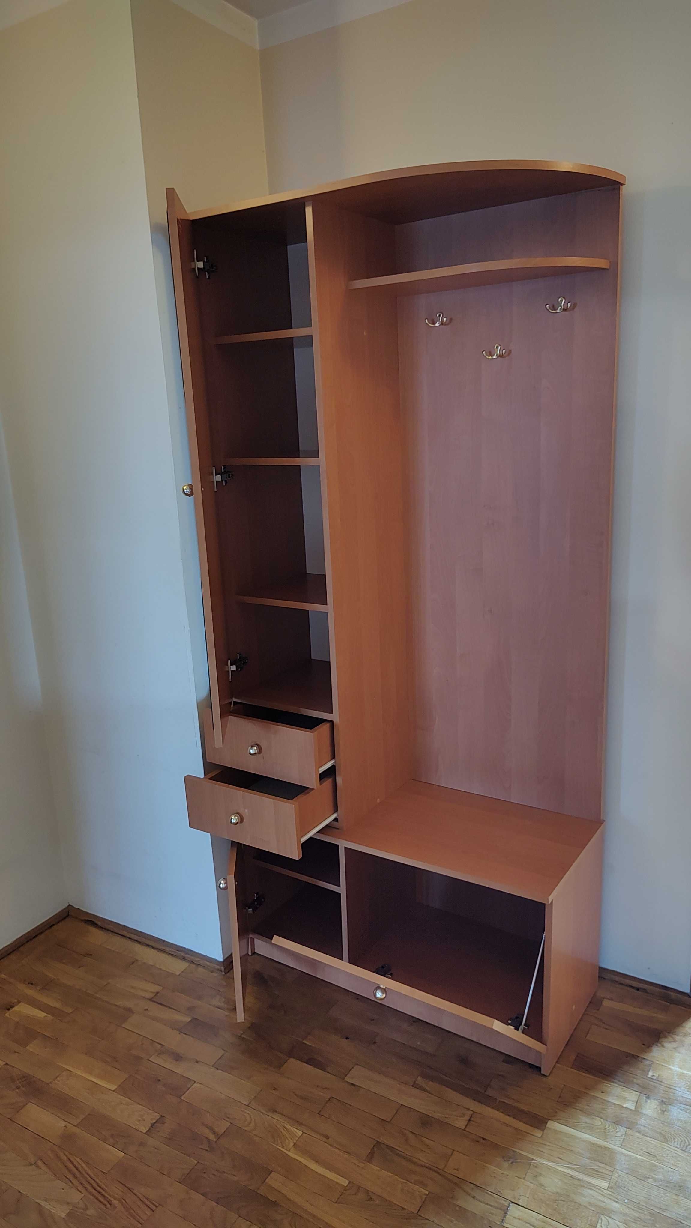 Półka / narożnik na buty + wieszak na ubrania + lustro, brąz, stan db
