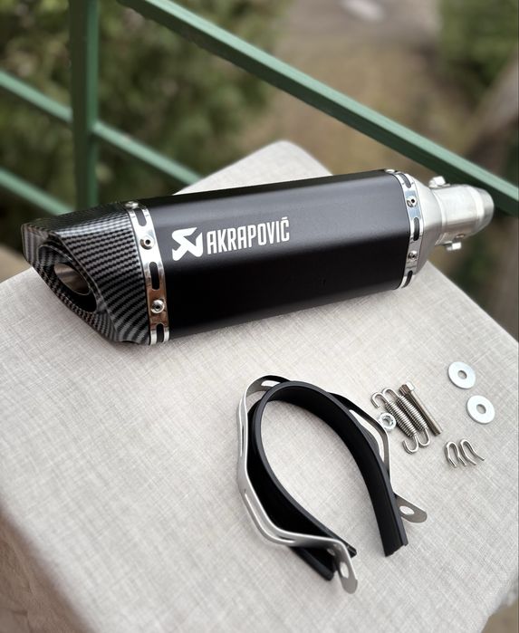 Прямоток AKRAPOVIC 37 см Вихлоп глушник Акраповіч чорний на мотоцикл