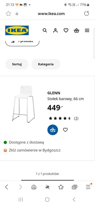 Krzesło hoker barowe Ikea Glenn