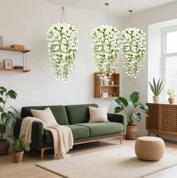 4 SZTUKI 75cm Sztuczne Kwiaty Girlanda Wiszące Zwisające BIAŁE h207