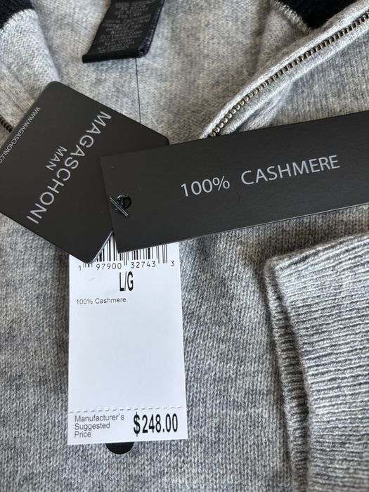 Sweter kaszmirowy męski szary Magaschoni z półgolfem rozmiar L