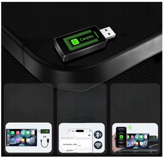 Bezprzewodowy Adapter CarPlay Plug & Play USB-C iPhone iOS 10+
