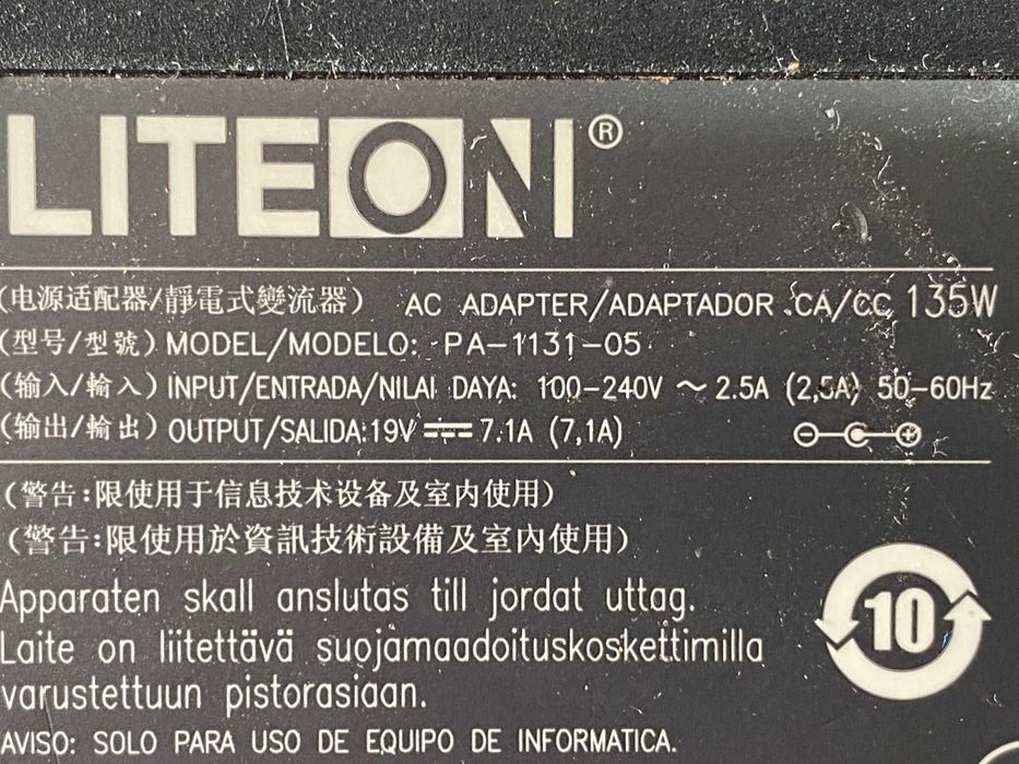 Carregador Original Acer 19V 7.1A, 135W 5.5x2.5mm