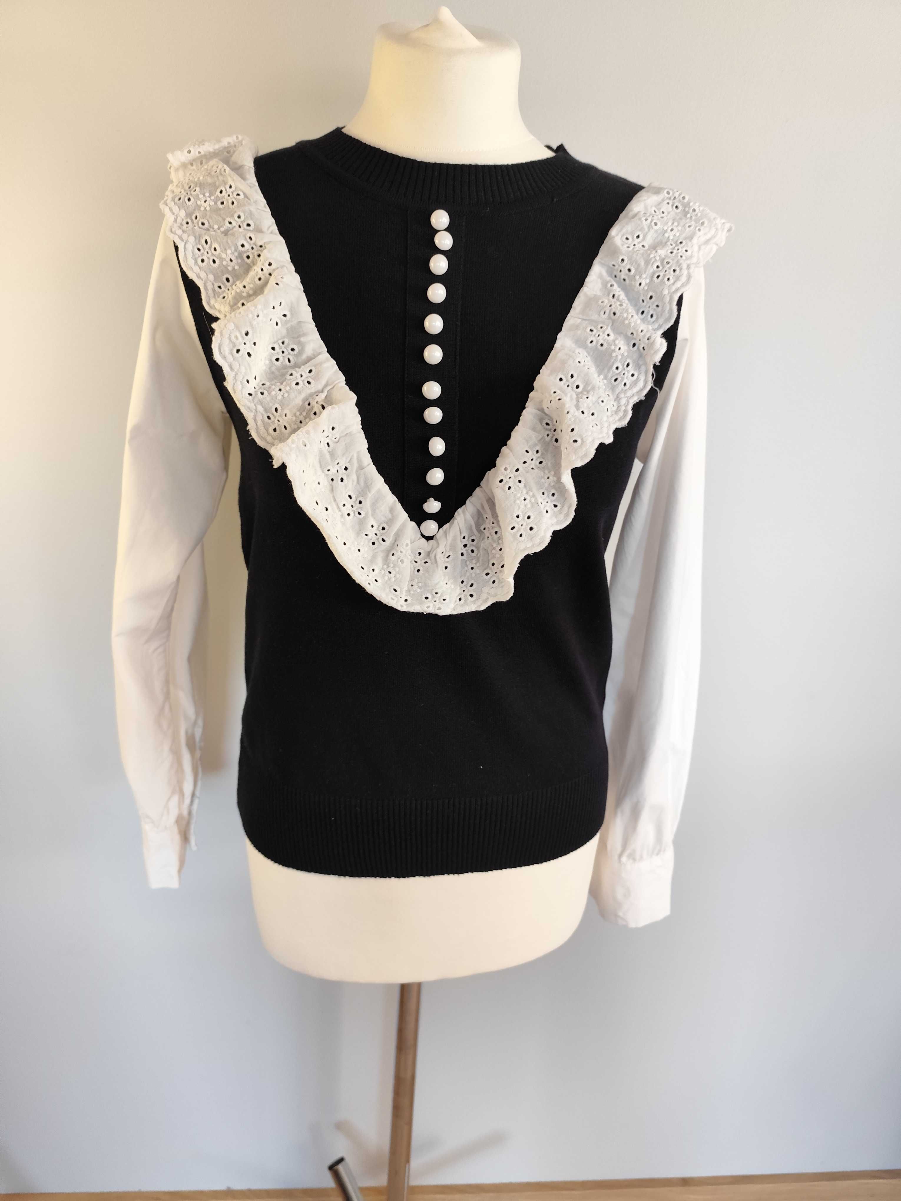 Sweter alternative, rozmiar M, czarny sweterek z białą koszulą