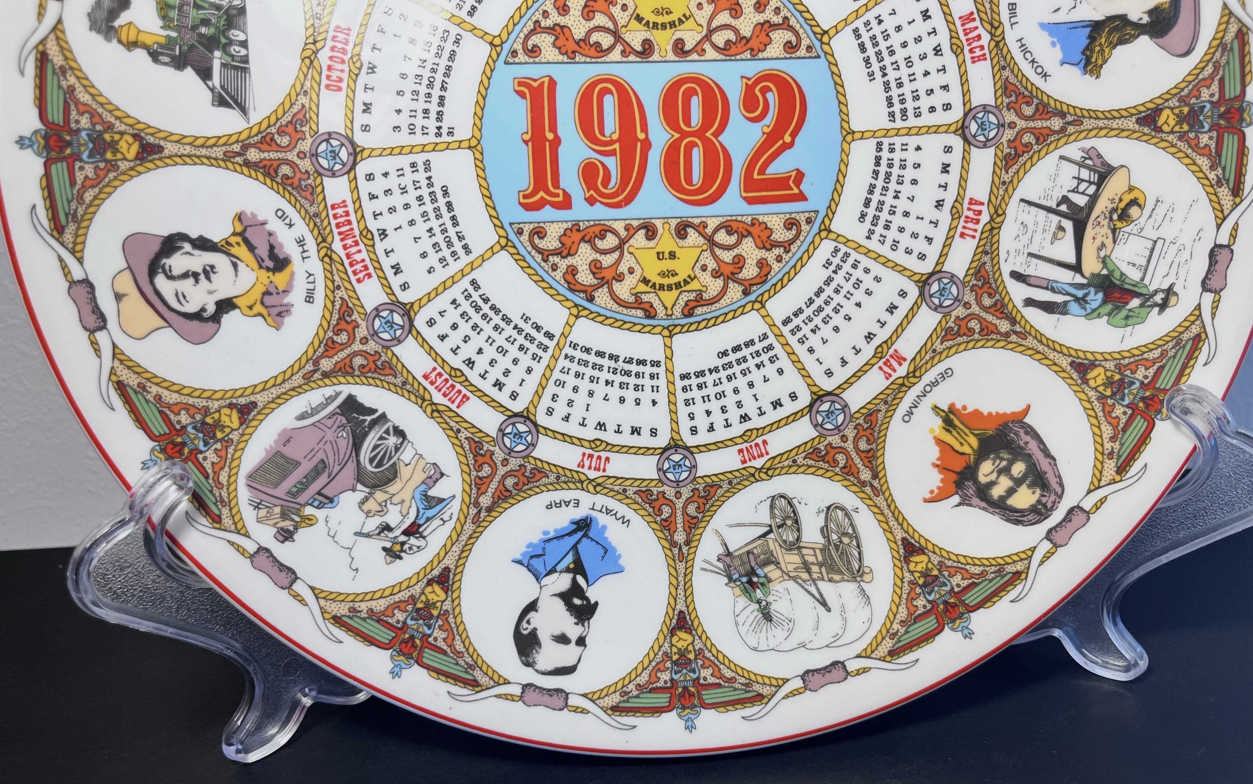 Talerz ozdobny kalendarz rok 1982 "Dziki Zachód" Western Wedgwood!