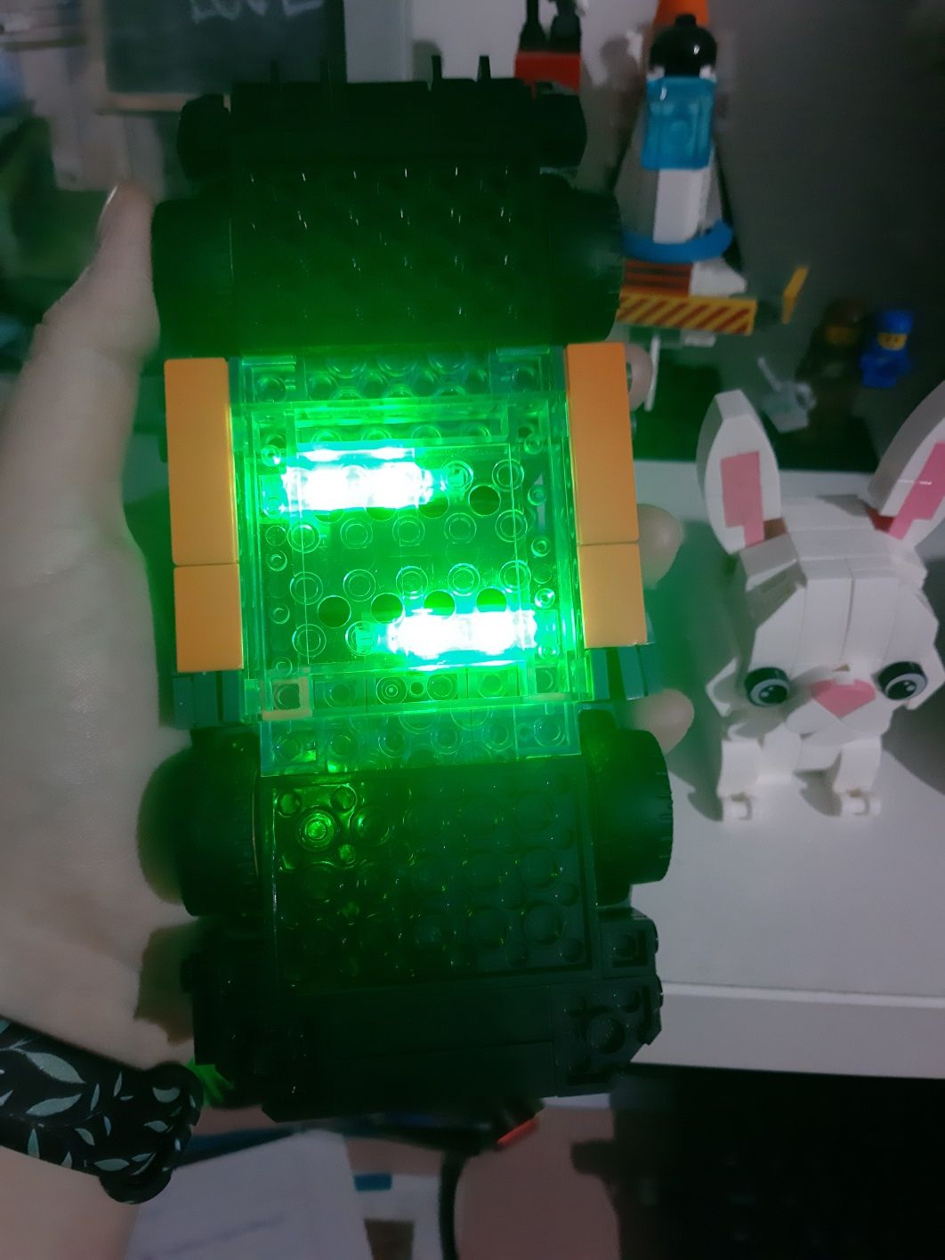 Zestaw samochód jak lego, świecący klocek, auto