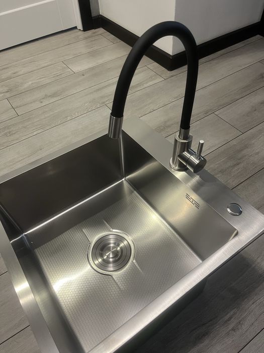 Мийка кухонна нержавійка Kroner 50x50 | глибока | декор | сифон