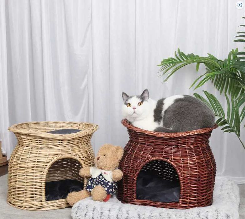 Legowisko dla kota pleciony wiklinowy koszyk kosz piętrowy 2-poziomowy