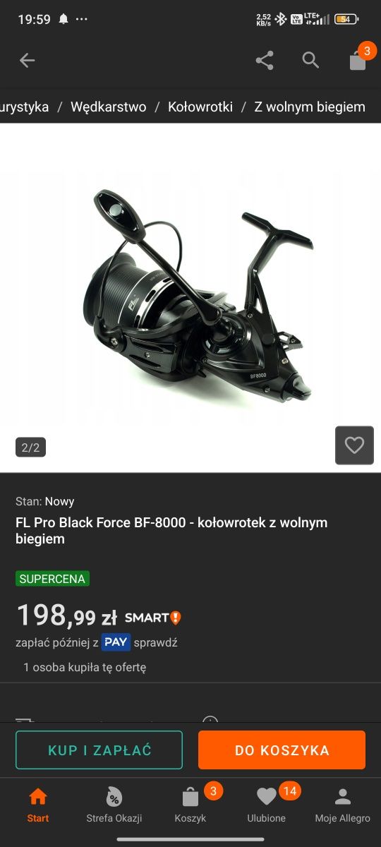 FL Pro Black Force BF-9000 - kołowrotek z wolnym  biegiem  2 szt
biegi