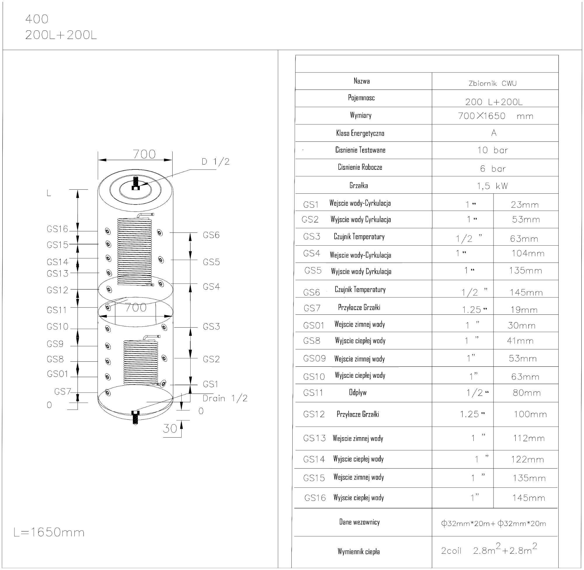 Zbiornik kombinowany Bojler/Bufor 250+250 / 200+200