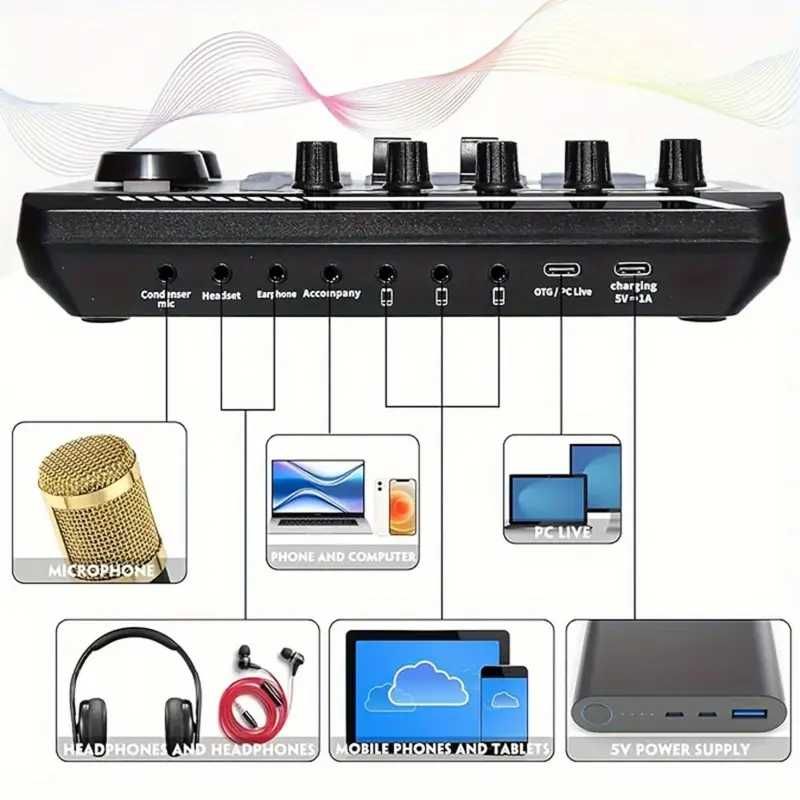 Misturador de Áudio Profissional para Estúdio, Podcast ao vivo DJ NOVO
