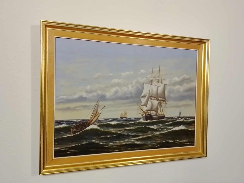 Stary obraz na płótnie marynistyka