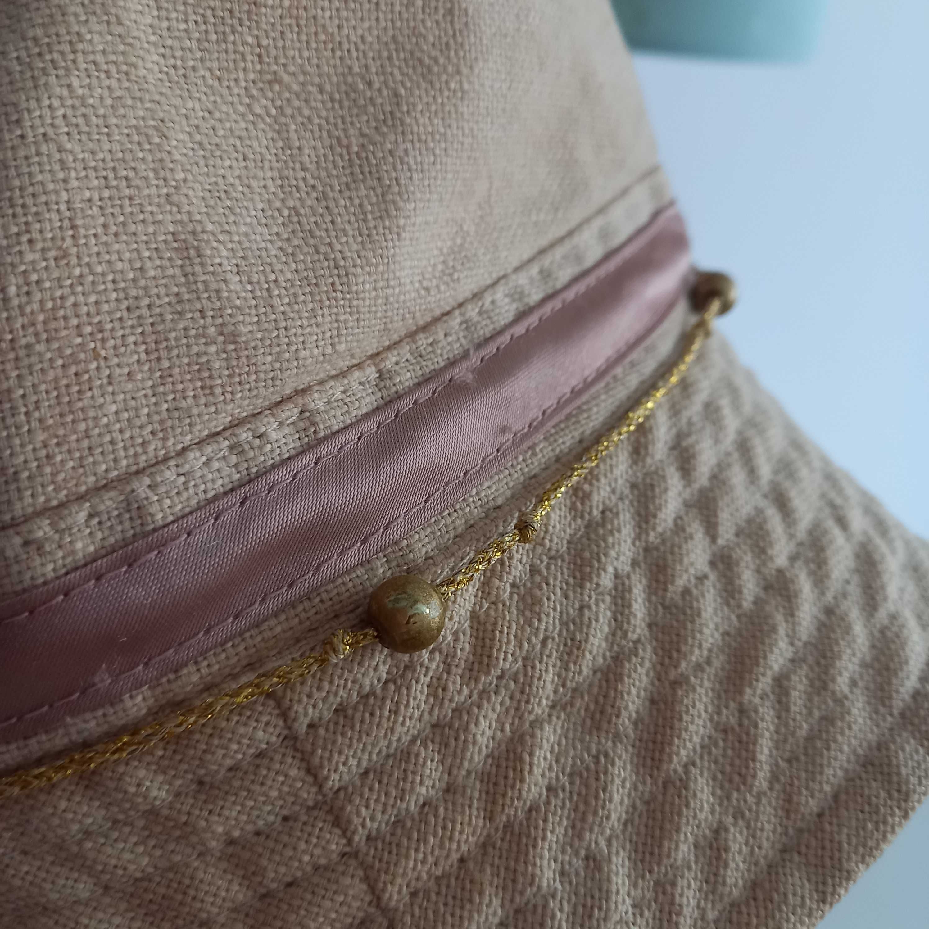 Kapelusik lniany bawełniany beżowy vintage czapka wiosna kapelusz