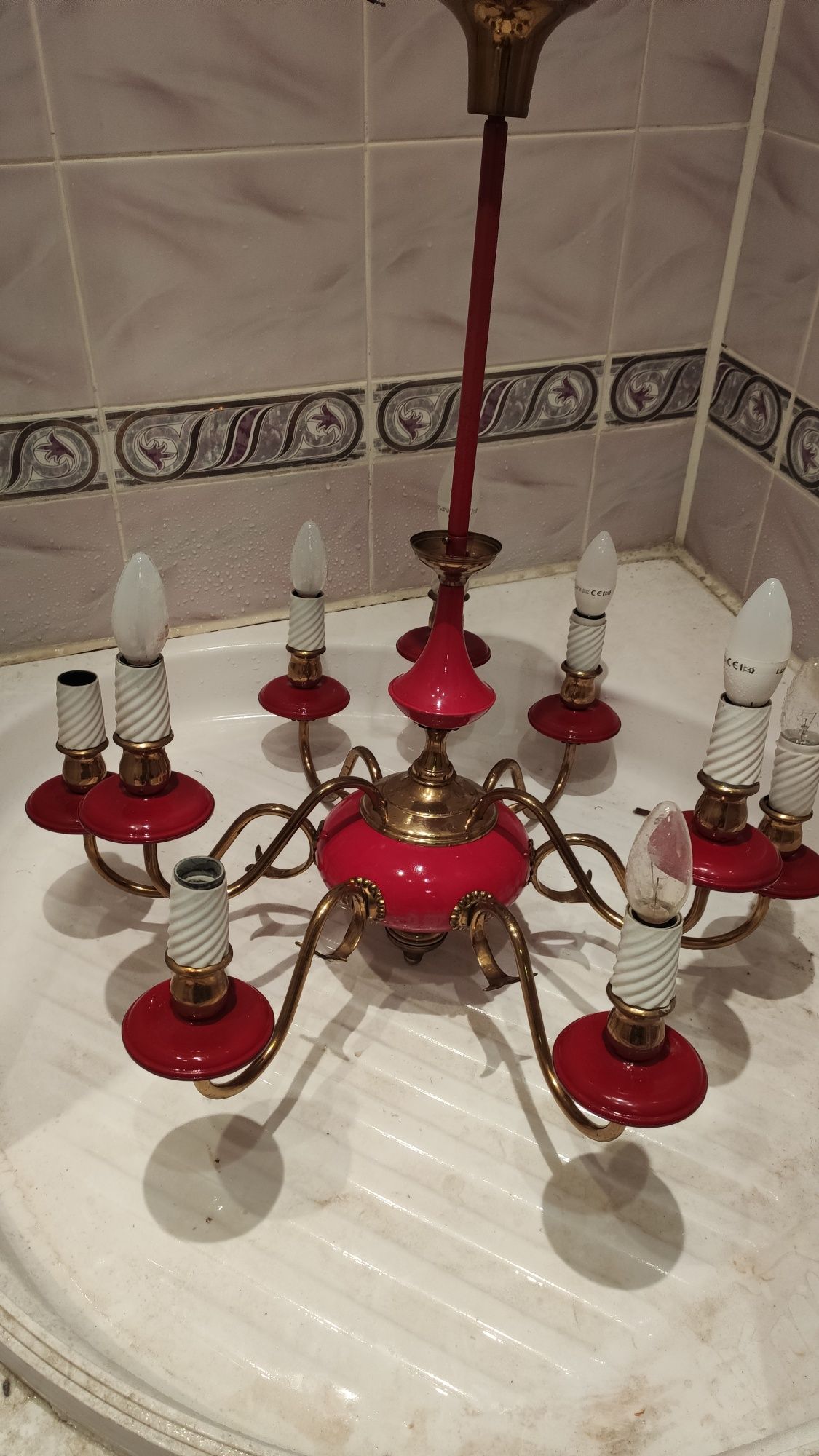 Lampa sufitowa żyrandol 9x60W PRL retro Z. Cichoń Katowice