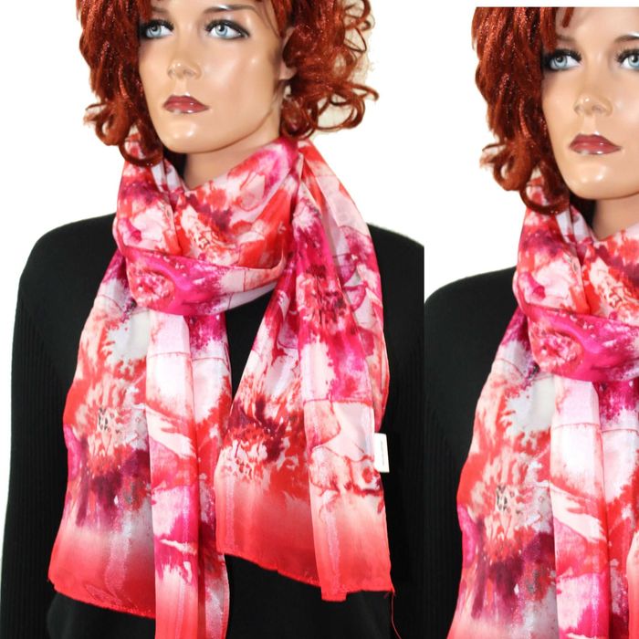 sx3 Stylowy Kolorowy Szal Chusta Apaszka Duże Kwiaty 42x182