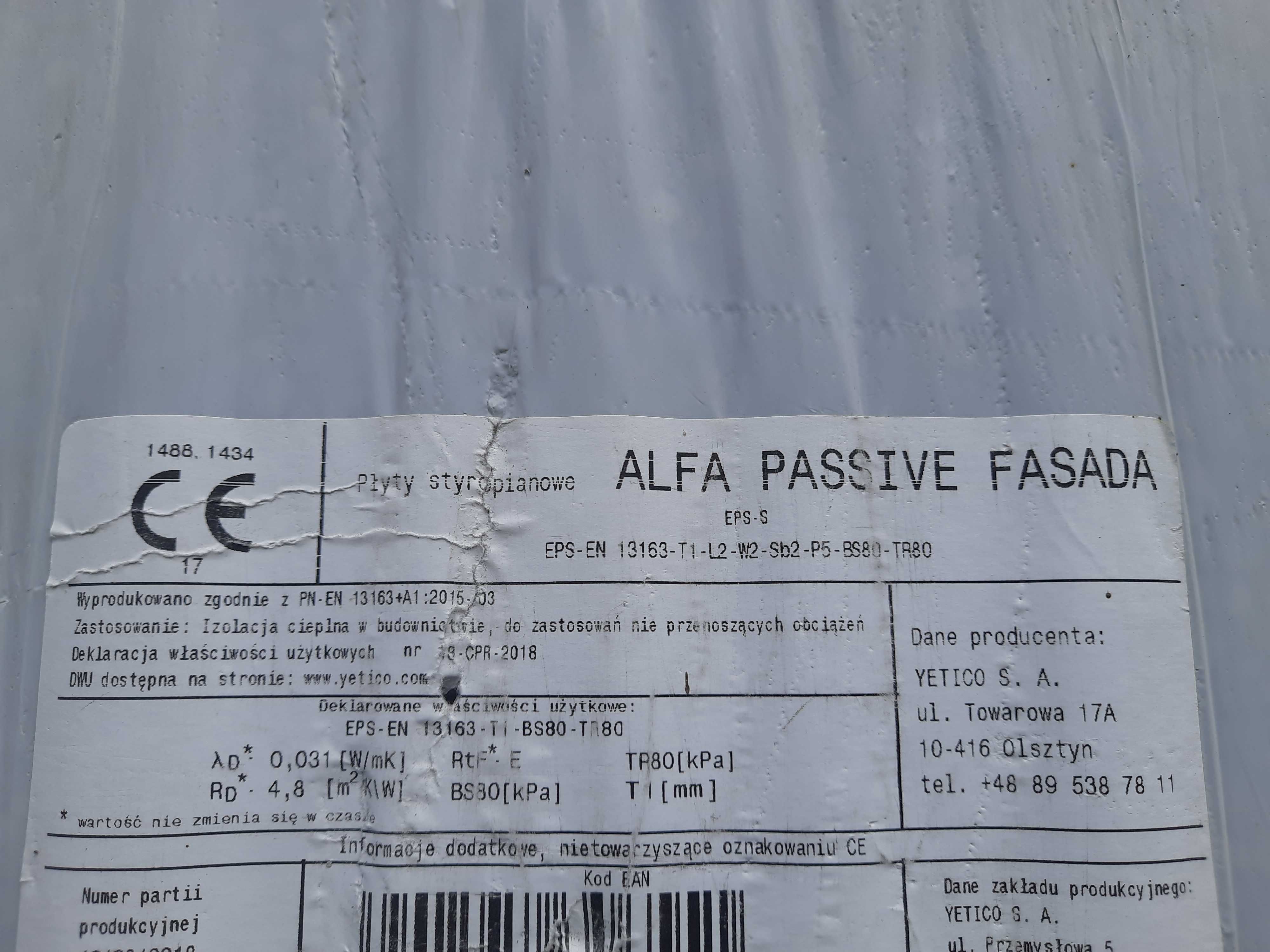 Styropian grafitowy Yetico Alfa Passive Fasada 0,031 15 cm