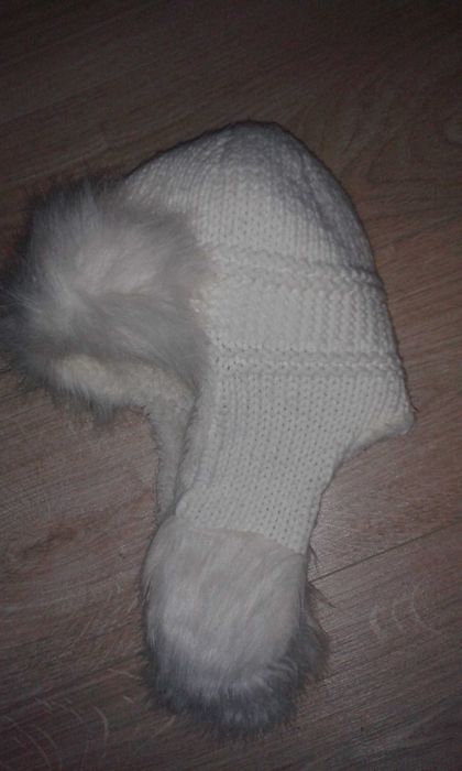 Czapka zimowa Pilotka dziewczęca narciarska biała cieplutka z uszkami