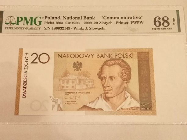 Banknot 20 zł Słowacki grading PMG 68