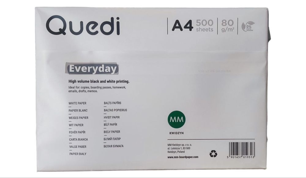 Офісний папір (А4, 80г/м2, 500 аркушів) MM Quedi Everyday