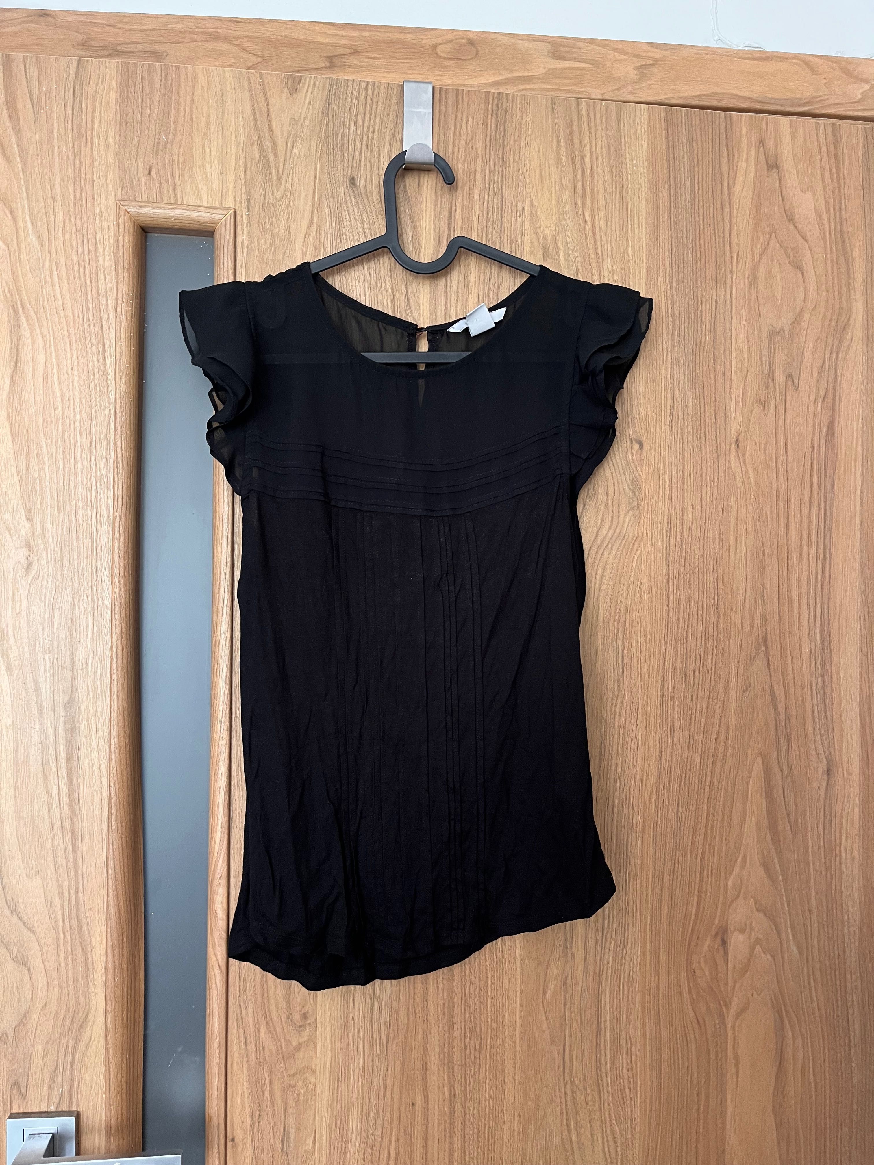 Elegancka czarna bluzka z krótkim rękawem H&M rozmiar S