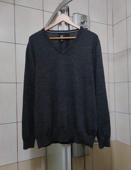 Sweter klasyczny męski L SU Straight up elegancki szary siwy ciemny bl