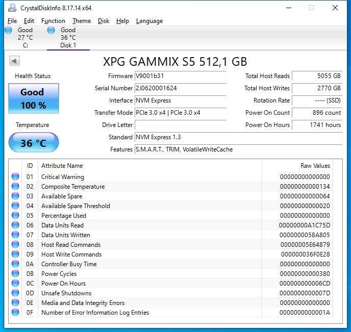 Dysk SSD XPG GAMMIX S5 512GB M.2 Nvme