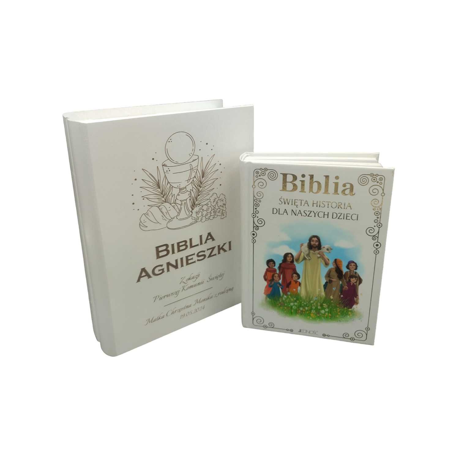Białe pudełko na biblię z grawerem + Biblia, KOMUNIA,CHRZEST