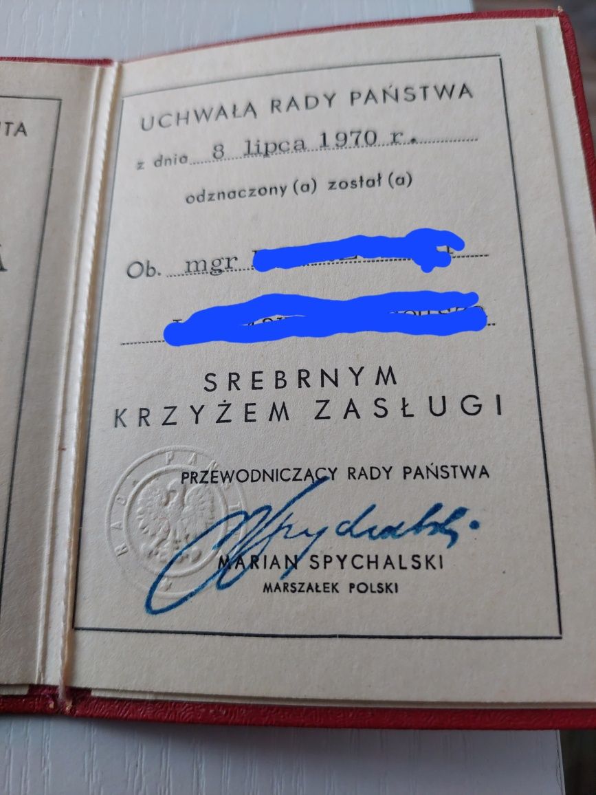 Legitymacja do odznaczenia.