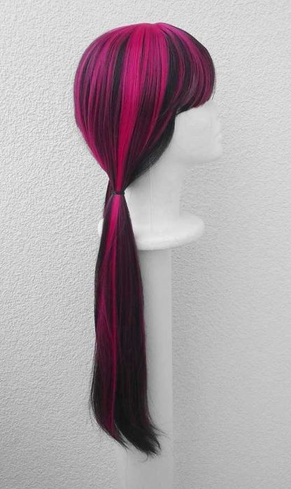 Draculaura Monster High Peruka czarna z różowymi pasemkami cosplay wig