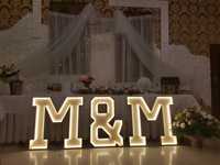 Litery dekoracje na salę weselną M&M, podświetlenie LED, M & M