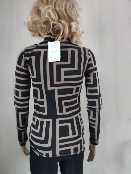 Bluzka damska , wzór labirynt, czarny z karmelowym , roz xs , nowa ,