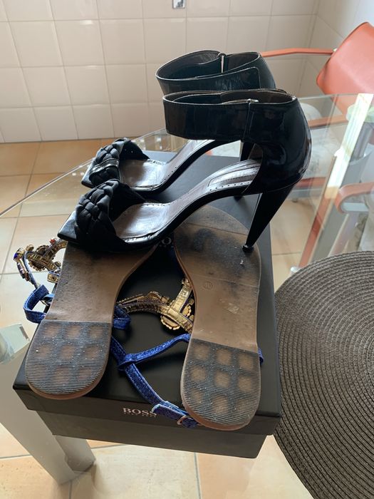Sandalias de pele lacado preto mais sandalias salto alto tam. 39