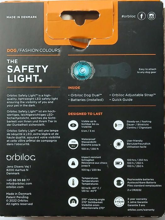 Lampka LED Orbiloc na obrożę Orbiloc turkusowy kolor*nowa*orygina