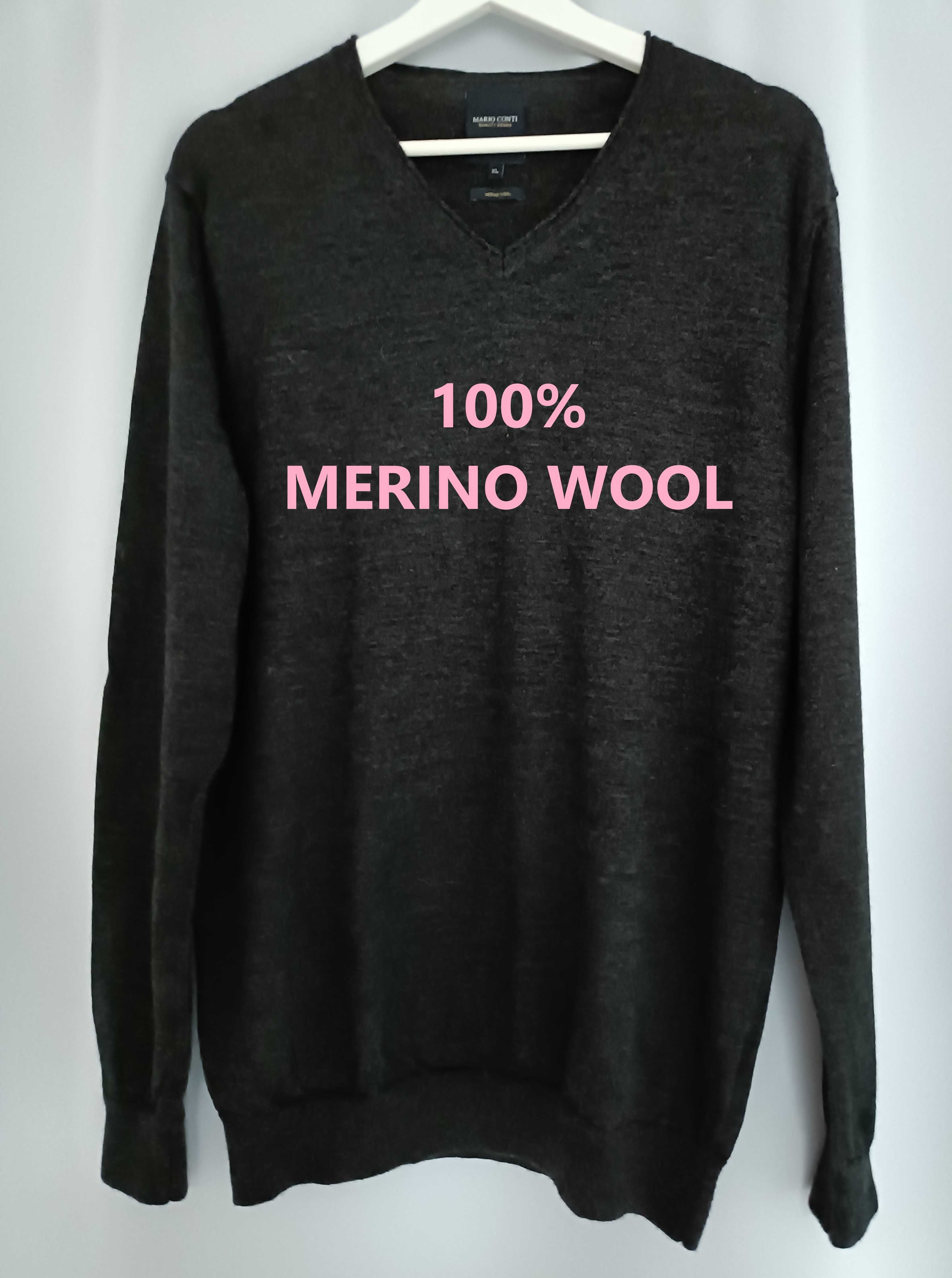 Sweterek męski, 100% merino wool, Mario Conti, rozmiar XL