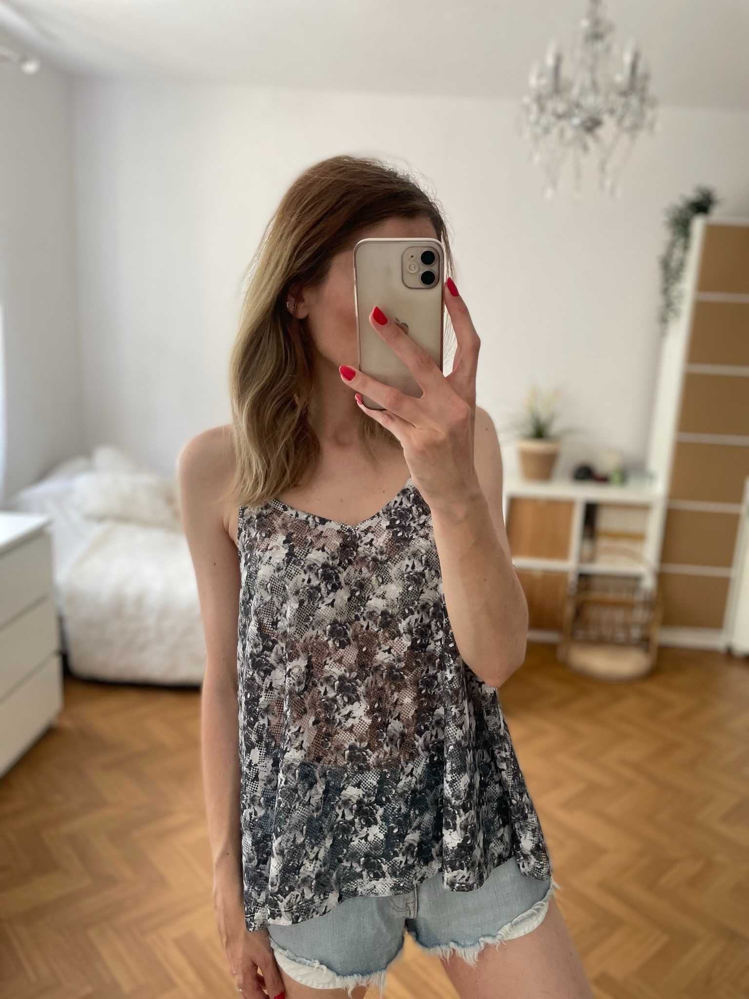 Asos top szary biały koronkowy na ramiączkach boho letni y2k M 38