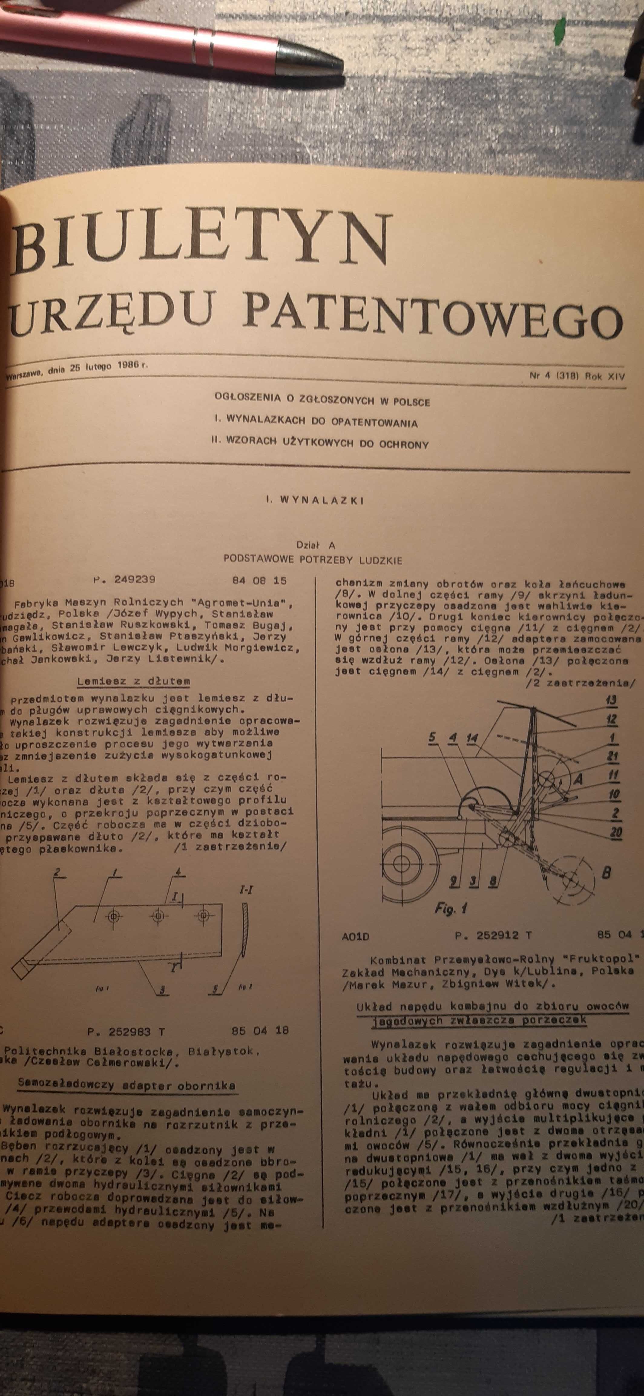 stary biuletyn urzędu patentowego 1986r prl