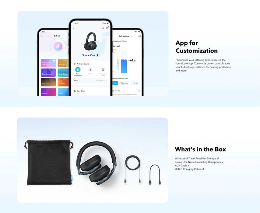 Наушники Anker Soundcore Space One Hi-Res Audio LDAC ANC 55H BT5.3