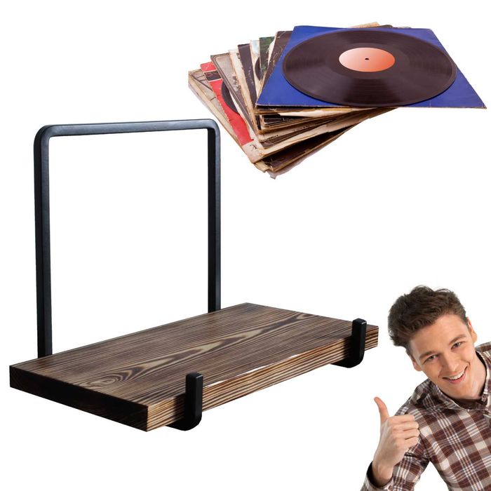 Stojak na Płyty Winylowe LOFT Metal Drewno Czarny na 30 Płyt