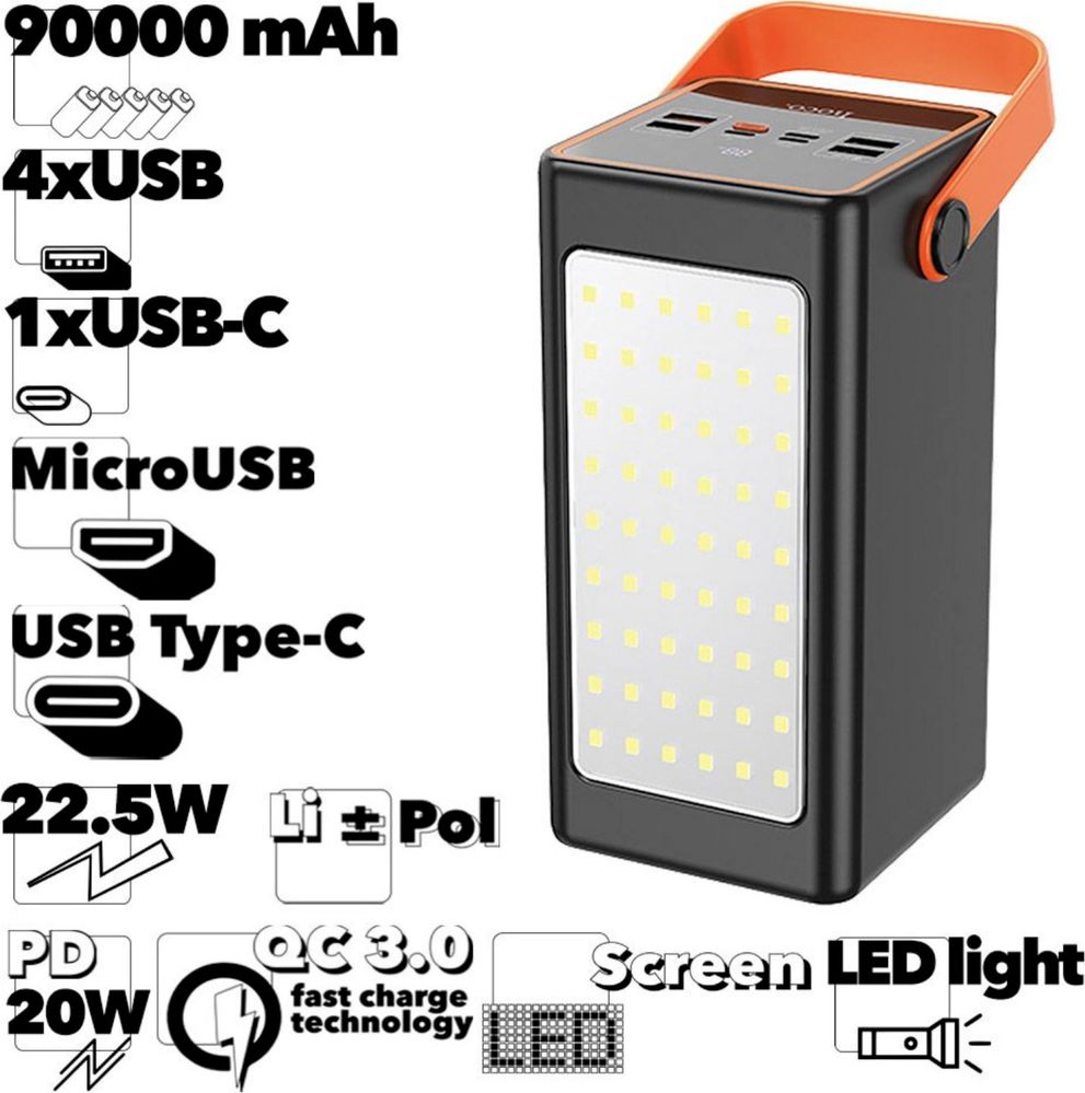 Павербанк з ліхтарем Hoco j107 90000mAh