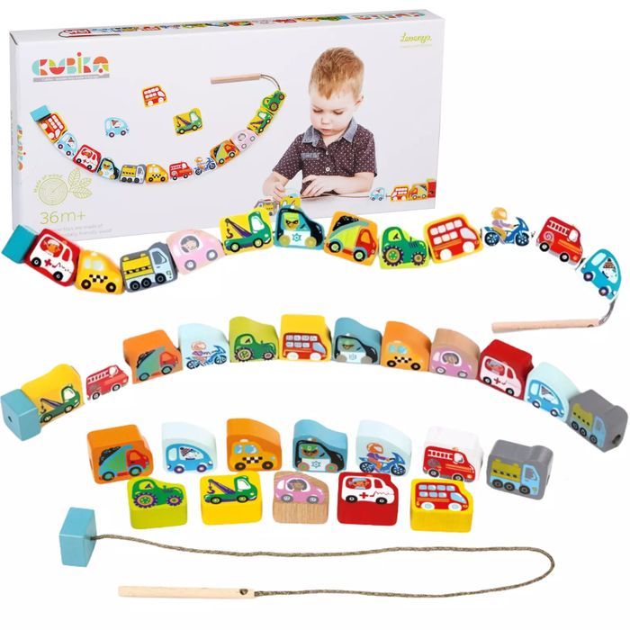 Autka na sznurku (13 elementów). Cubika. Nowy Produkt