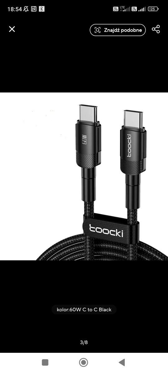 Kabel USB C do USB C 60W 3A długość 3m 3 metry