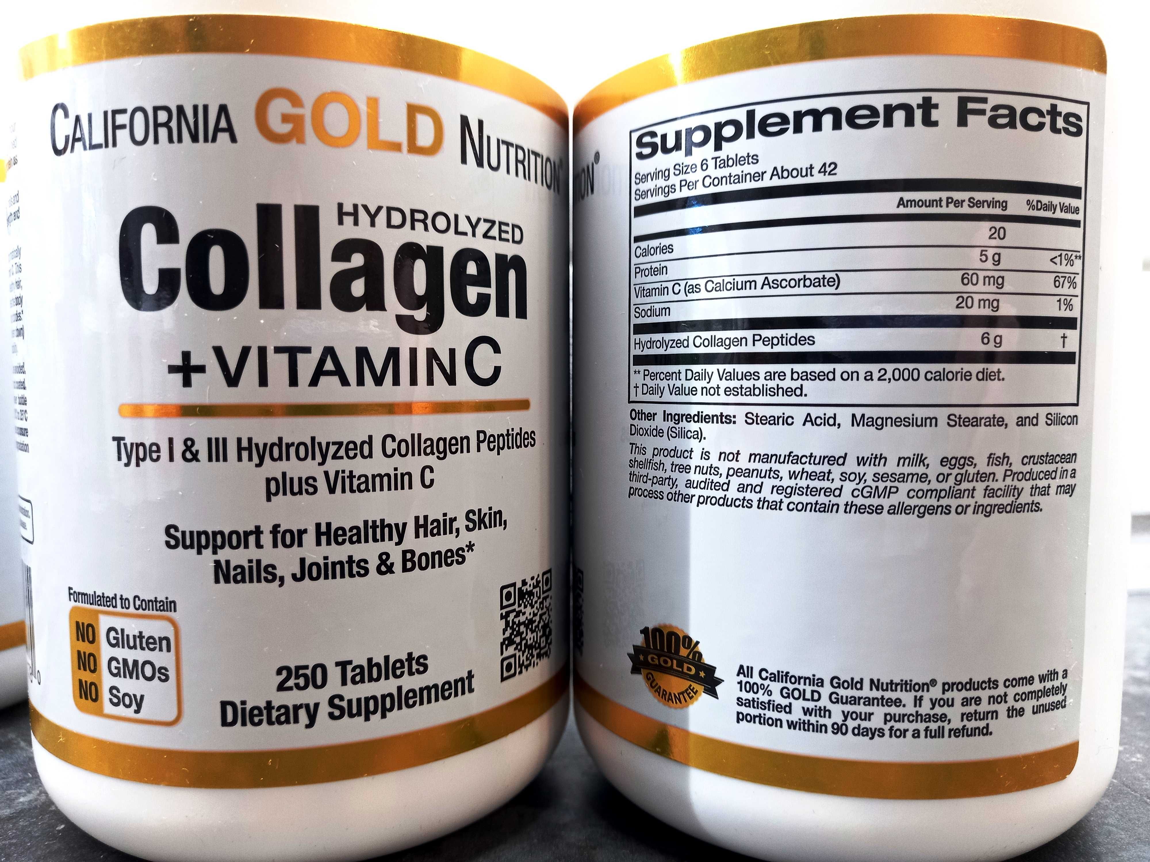 CGN, Hydrolyzed Collagen + Vitamin C (250 таб.), коллаген тип 1 и 3
