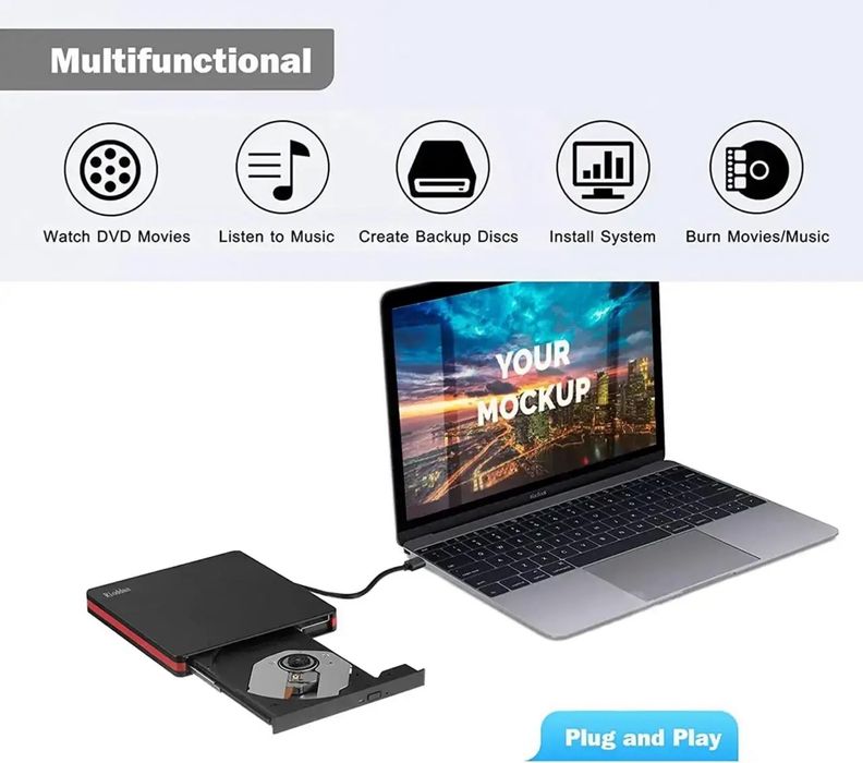 Зовнішній привод компакт-дисків Rioddas BT669 CD/DVD