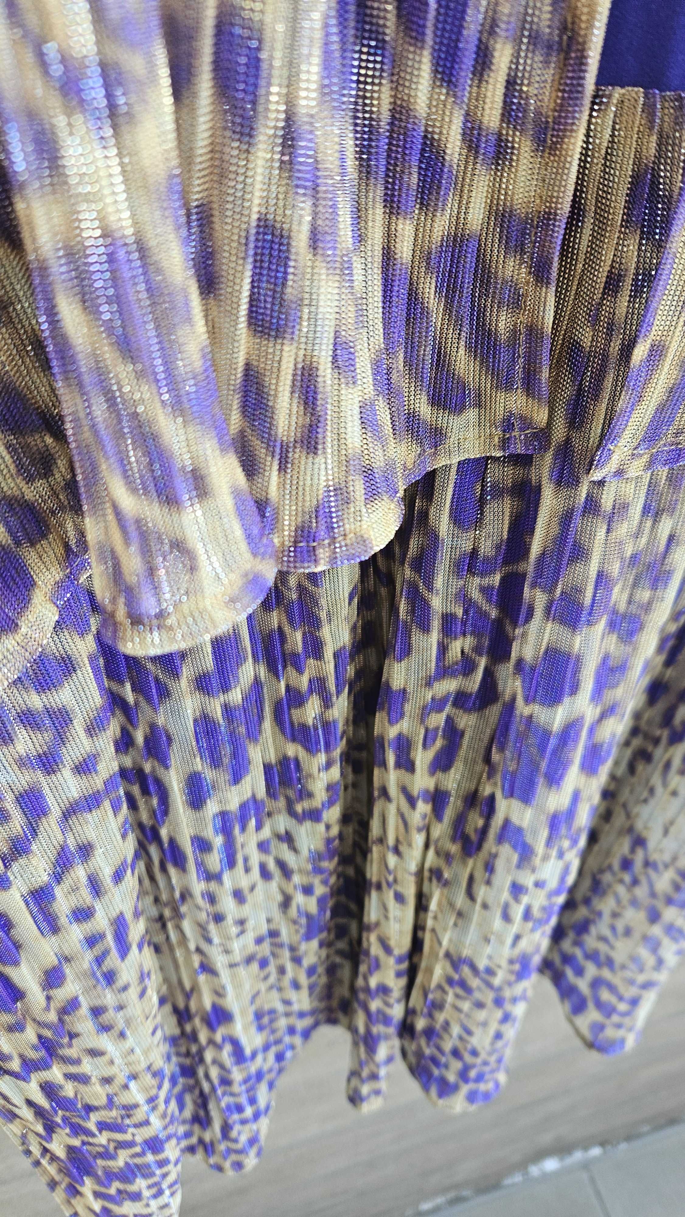 Sukienka plisowana hiszpanka koktajlowa zwiewna panterka Guess S 36