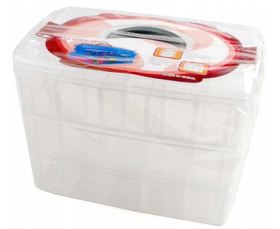 ORGANIZER zamknięty 3 poziomy 30 przegródek wym. 25 x 16.5 x 18.5 cm
