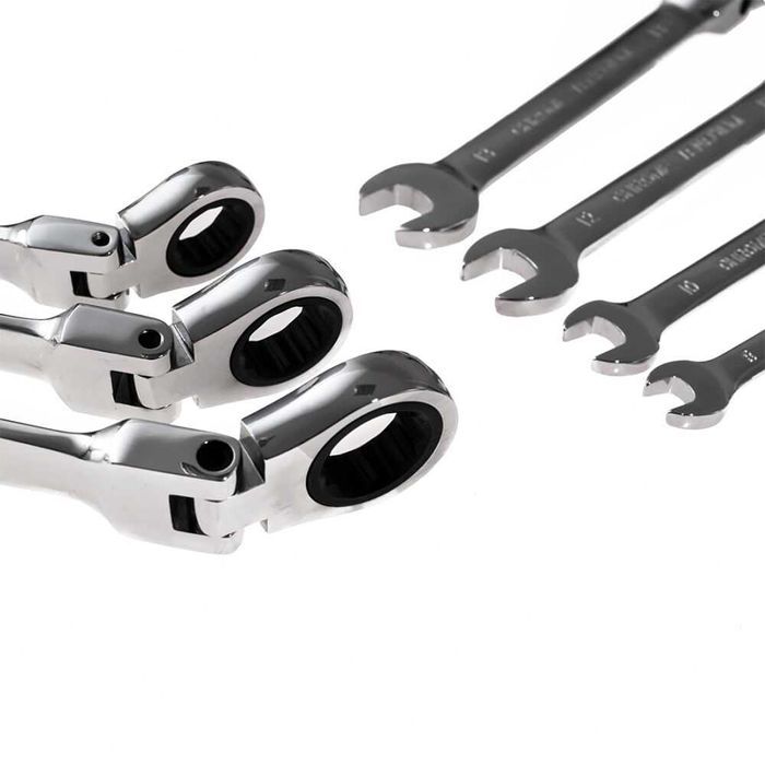 Klucze płasko-oczkowe z grzechotką łamaną 8-19mm 7-elementów