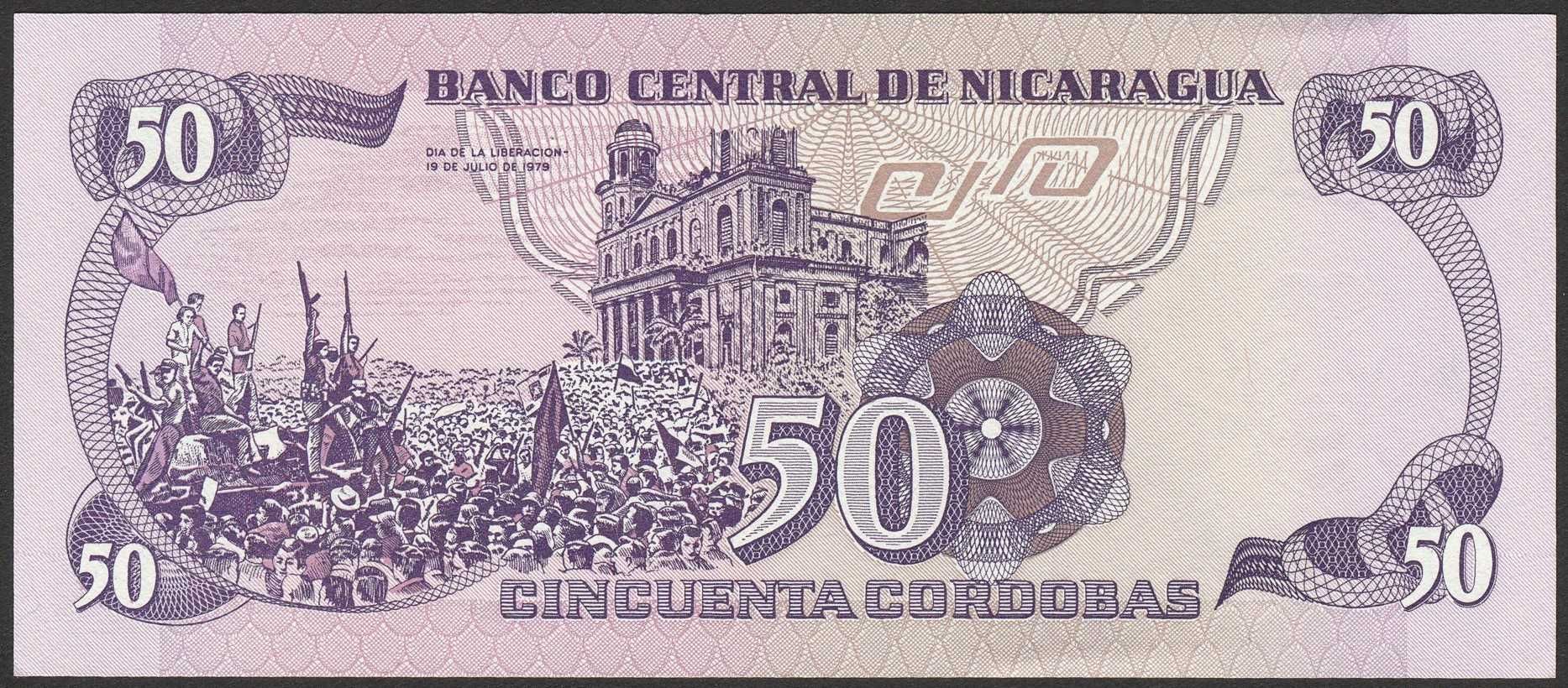 Nikaragua 50 cordobas 1984 - stan bankowy UNC -