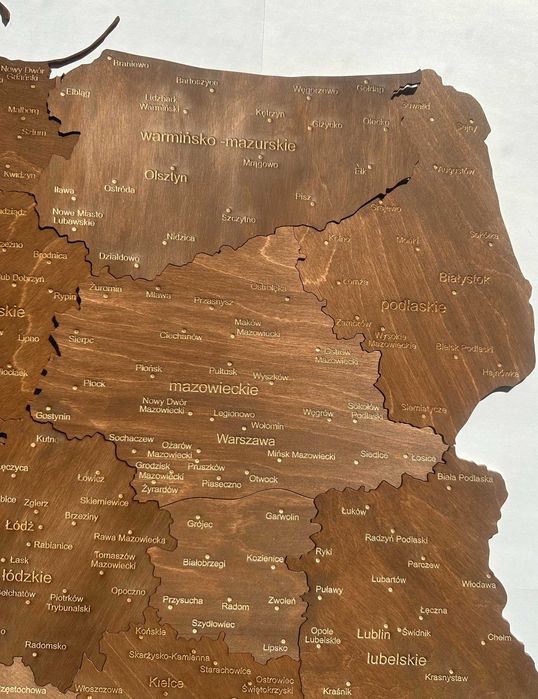 Drewniana nowa mapa Polski Palisander, województwa 75 cm
